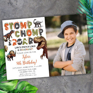 Invitación Foto Tipografía de Dinosaurio Guay Cumpleaños