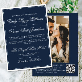 Invitación Foto tradicional QR de Regal Azul de la Marina clá