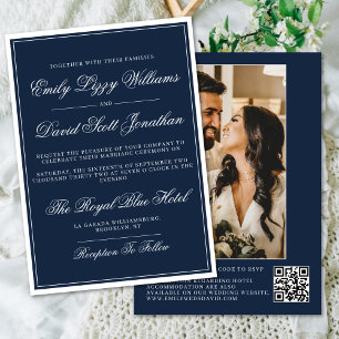 Invitación Foto tradicional QR de Regal Azul de la Marina clá
