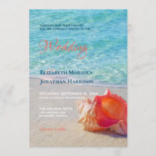 Invitación Foto Tropical Beach Conch Shell Boda moderno