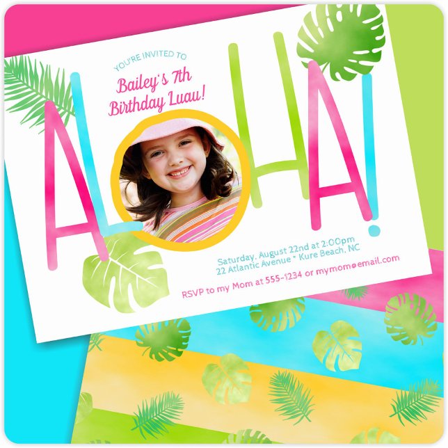 Invitación Foto tropical de cumpleaños de Aloha Luau (Subido por el creador)