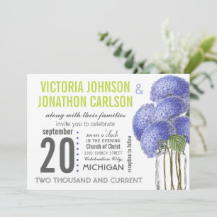 Invitación Foto Ultra Viole Lime Hydrangea Mason Jar Boda