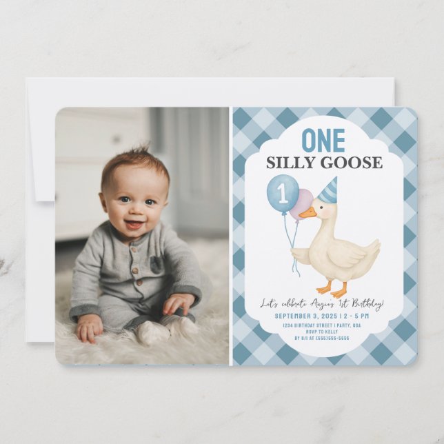 Invitación Foto Un primer cumpleaños de Silly Goose (Anverso)