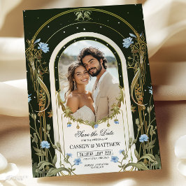 Invitación Foto Única de Aviso de Fecha de Floral Azul