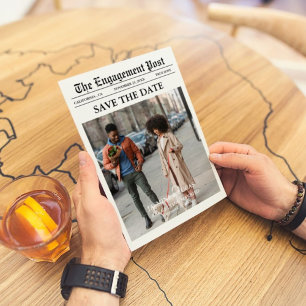 Invitación Foto única de diversión de periódico Guardar Boda