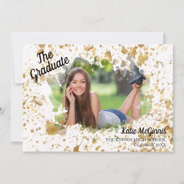 Invitación Foto única de la fiesta de graduación Gold White (Anverso)
