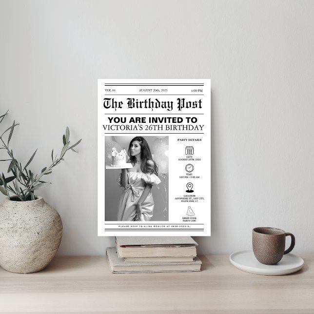 Invitación Foto única de portada de periódico de la fiesta de (Subido por el creador)