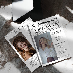 Invitación Foto única de portada de periódico de la fiesta de