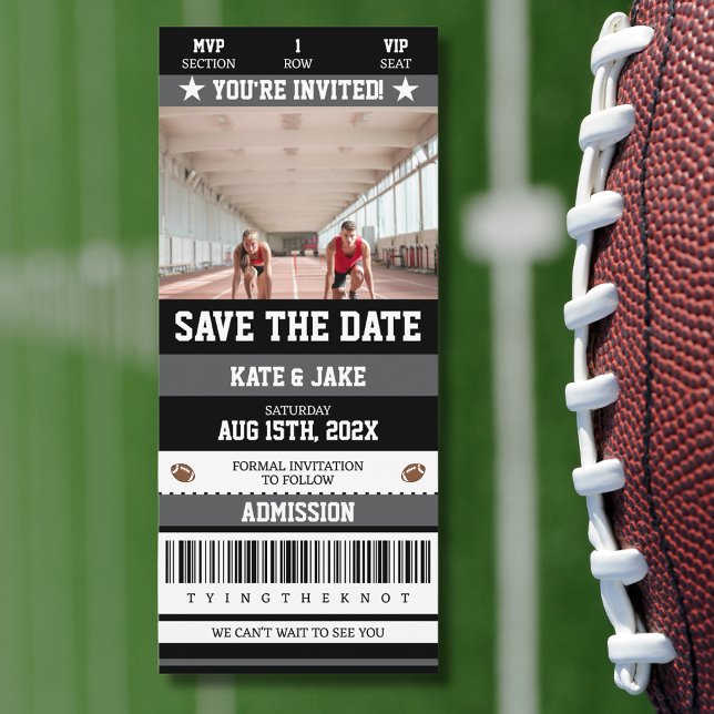 Invitación Foto Única Del Deporte De Fútbol Guardar La Fecha (Unique Photo Save the Date Football Ticket)
