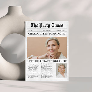 Invitación Foto única del periódico 80.º Personalizado de cum