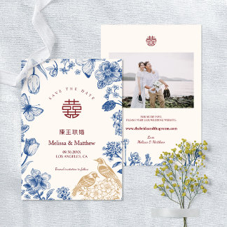 Invitación Foto Urraca Floral Boda China Save the Date