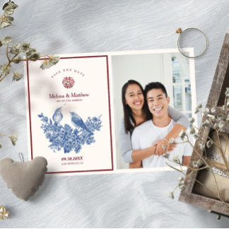 Invitación Foto Urraca Floral Boda China Save the Date