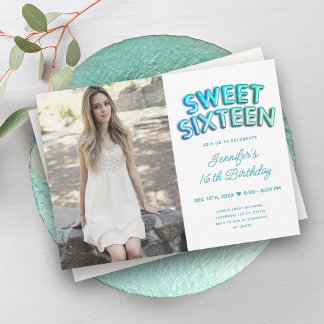 Invitación Foto Verde azulada de los globos blancos turquesa