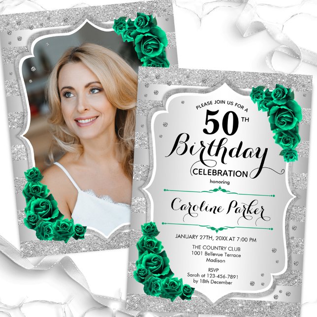 Invitación Foto verde de Esmeralda plateada 50 cumpleaños (Subido por el creador)