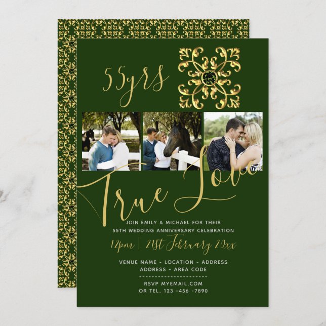 Invitación FOTO VERDE del 55º Aniversario EMERALD (Anverso / Reverso)