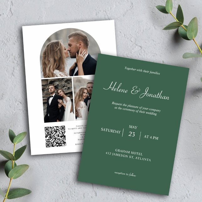 Invitación Foto verde moderna Código QR Boda elegante (Sage Green Photo QR Code Wedding Invitation)