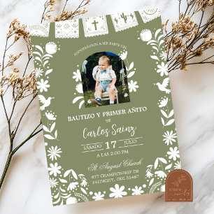 Invitación Foto Verde Sage Cielito Lindo Bautizo