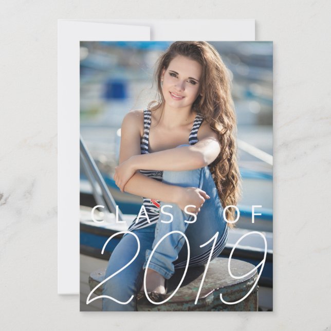 Invitación Foto vertical del partido de graduación azul de la (Anverso)