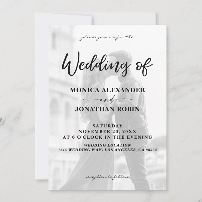 Invitación Foto Vertical Moderna B&W Bodas 2 (Anverso)