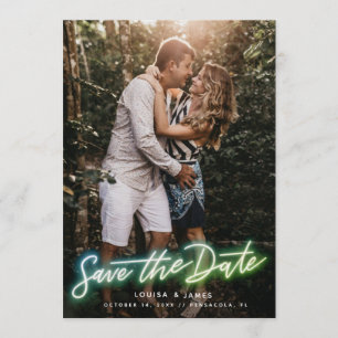 Invitación Foto vertical Neon Save the Date