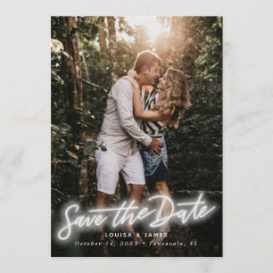 Invitación Foto vertical Neon Save the Date