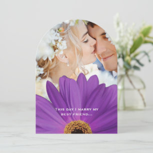 Invitación Foto Vintage Damask Lavender Gerber Daisy Boda