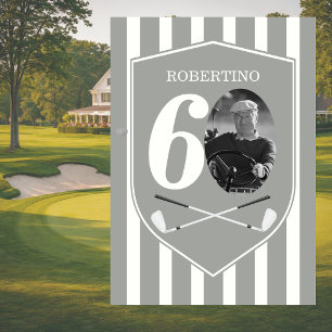 Invitación Foto Vintage Golfista Gris Blanco Cumpleaños 60