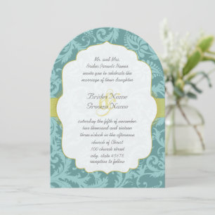 Invitación Foto Vintage Love Bird Aqua Blue Damask Wedding