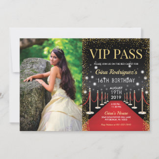 Invitación Foto VIP Pass Hollywood Red Carpet Birthday