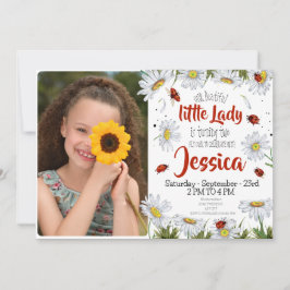 Invitación Foto Watercolor Cute Cumpleaños Chica Ladybug