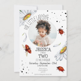 Invitación Foto Watercolor Cute Cumpleaños Chica Ladybug