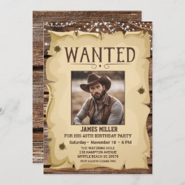 Invitación Foto Western Funny Wanted Poster 40TH Birthday
