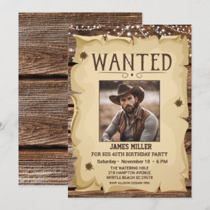 Invitación Foto Western Funny Wanted Poster 40TH Birthday