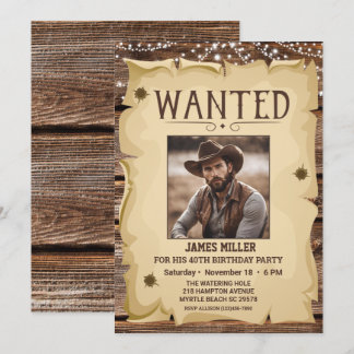 Invitación Foto Western Funny Wanted Poster 40TH Birthday
