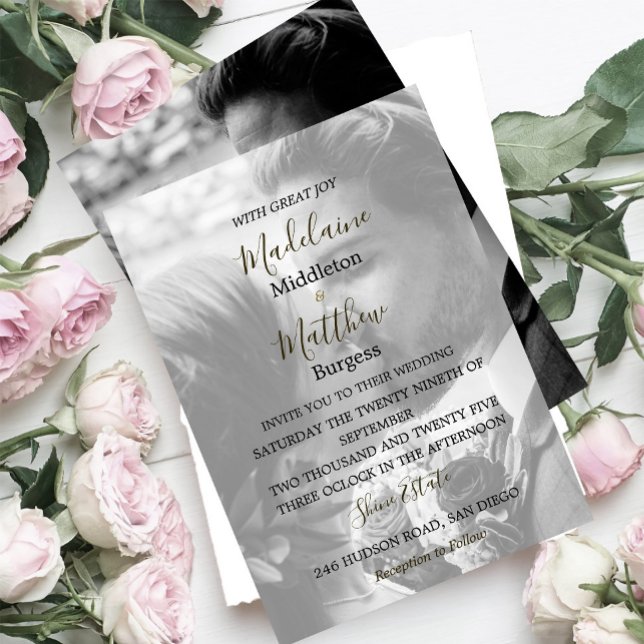 Invitación Foto x 2 Boda blanco rosa dorado floral (Subido por el creador)