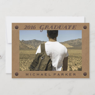 Invitación Foto y apariencia de cuero marrón graduado de 2016