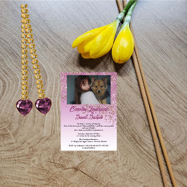 Invitación Foto y caída Rosa Purpurina de oro dulce dieciséis