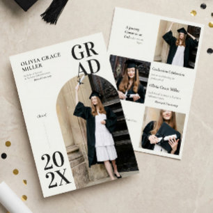 Invitación Foto y Collage de Graduación Neutral Moderno