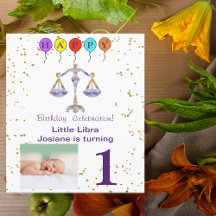 Foto y cumpleaños de Libra con oro y globos