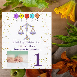 Invitación Foto y cumpleaños de Libra con oro y globos