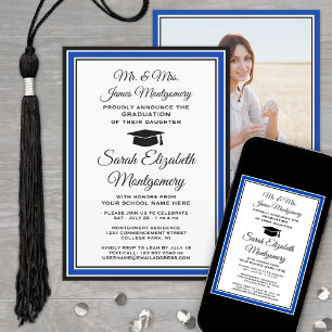 Invitación Foto y nombres de padres de graduación real en bla