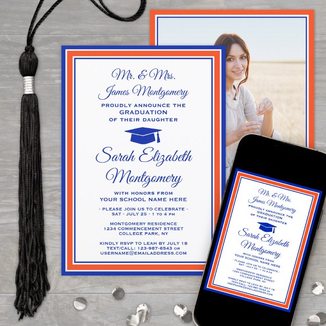 Invitación Foto y nombres de padres Naranja Partido de Gradua (Subido por el creador)