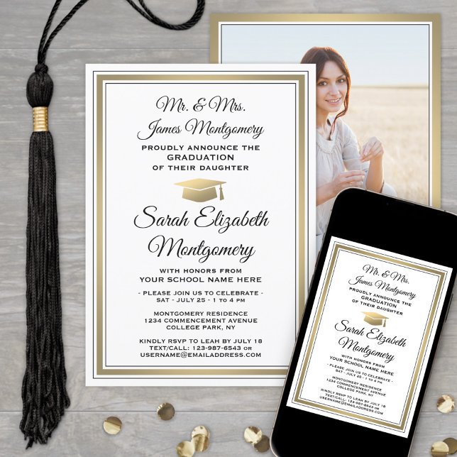 Invitación Foto y Padres Nombres del Partido Oro de Graduació (Subido por el creador)