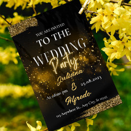 Invitación Fotocéntrico Black Gold Modern Elegant Wedding
