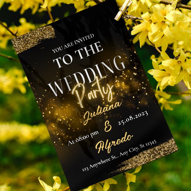 Invitación Fotocéntrico Black Gold Modern Elegant Wedding (Subido por el creador)