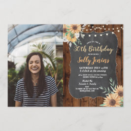 Invitación FotoCumpleaños Fiesta Rústico Girasol Floral Mader