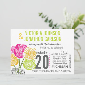 Invitación Fotografía amarilla verde rosa Floral moderna Typo