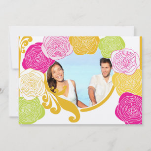 Invitación Fotografía amarilla verde rosa Floral moderna Typo