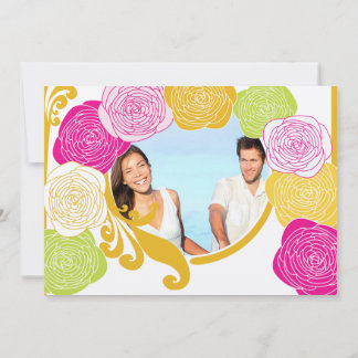 Invitación Fotografía amarilla verde rosa Floral moderna Typo