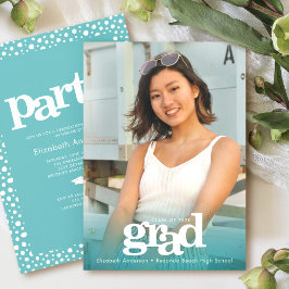 Invitación Fotografía azul turquesa audaz fiesta de grado sim